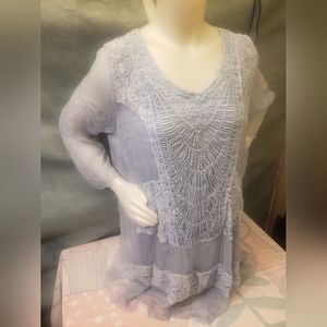 Simply couture blue blouse with sheer sleeves. Size med